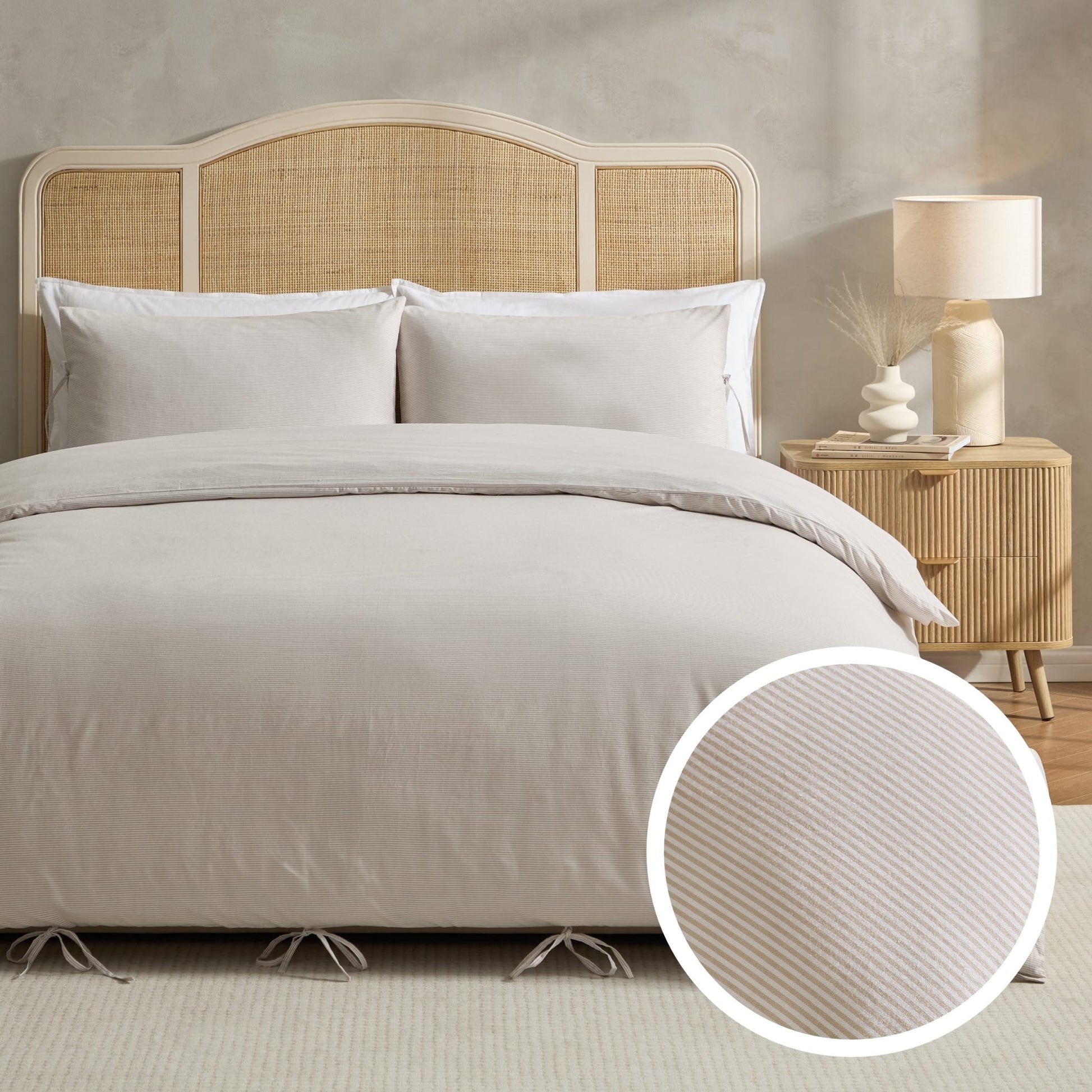 Sigrid 100% Cotton Yarn Dyed Stripe Duvet Cover & Pillowcase Set - Natural - DUSK