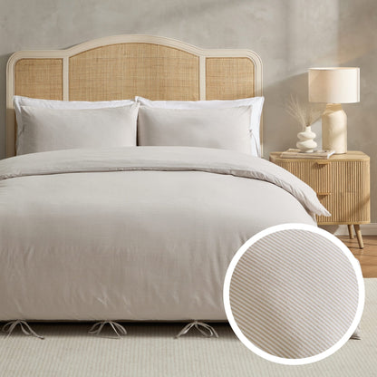 Sigrid 100% Cotton Yarn Dyed Stripe Duvet Cover & Pillowcase Set - Natural - DUSK
