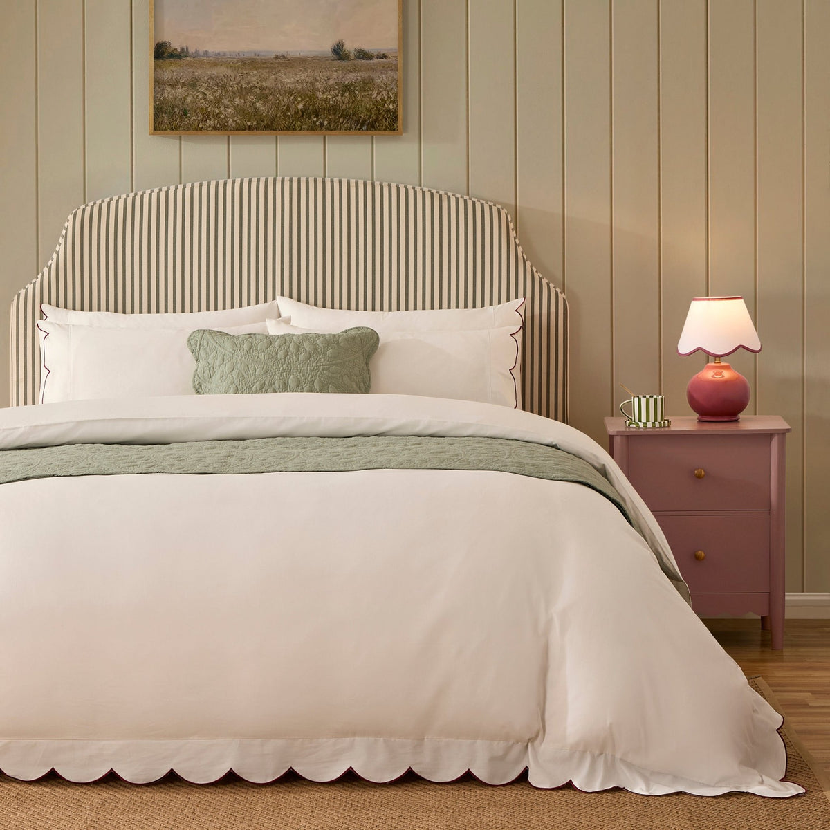 Simone 220 Thread Count Scallop Embroidered Edge Duvet Cover - White/Berry - DUSK
