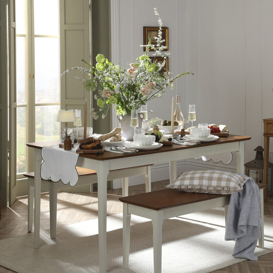 Simone Scallop Edge Table Runner - Off White/Olive - DUSK