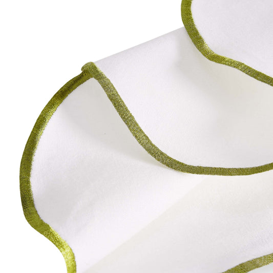 Simone Scallop Edge Table Runner - Off White/Olive - DUSK