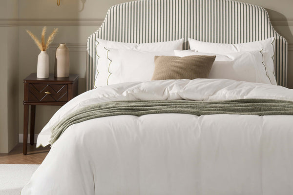 Simone Scallop Embroidered Edge Duvet Cover - Off White/Olive - DUSK