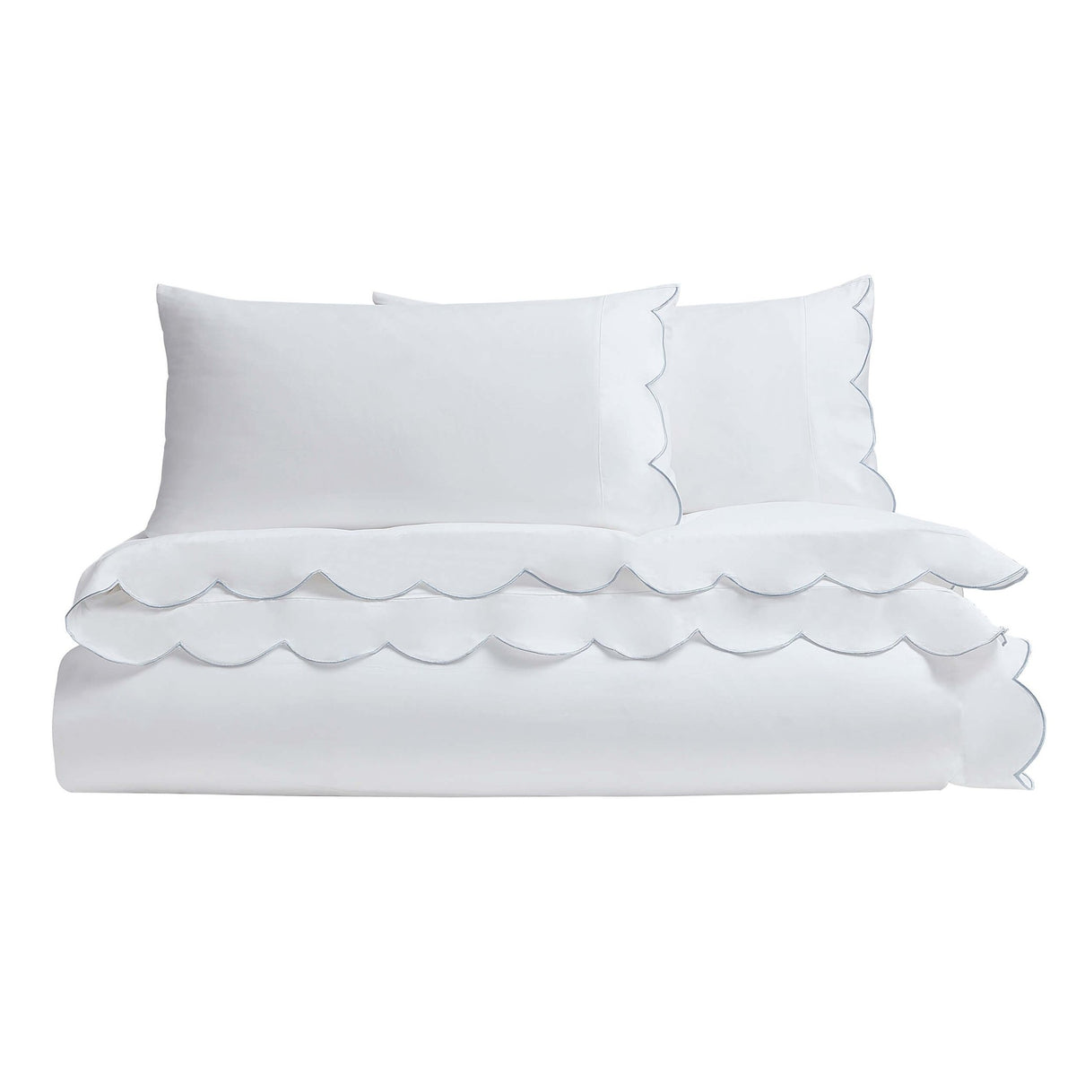 Simone Scallop Embroidered Edge Duvet Cover - White/Blue - DUSK