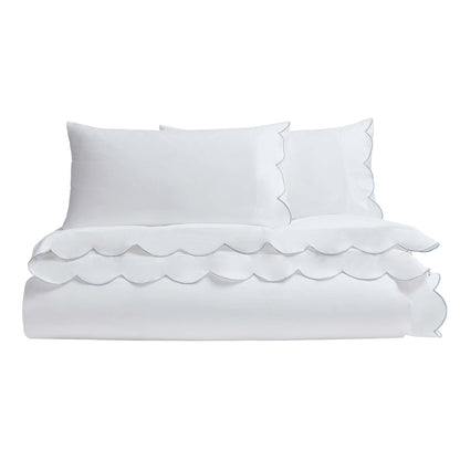 Simone Scallop Embroidered Edge Duvet Cover - White/Blue - DUSK
