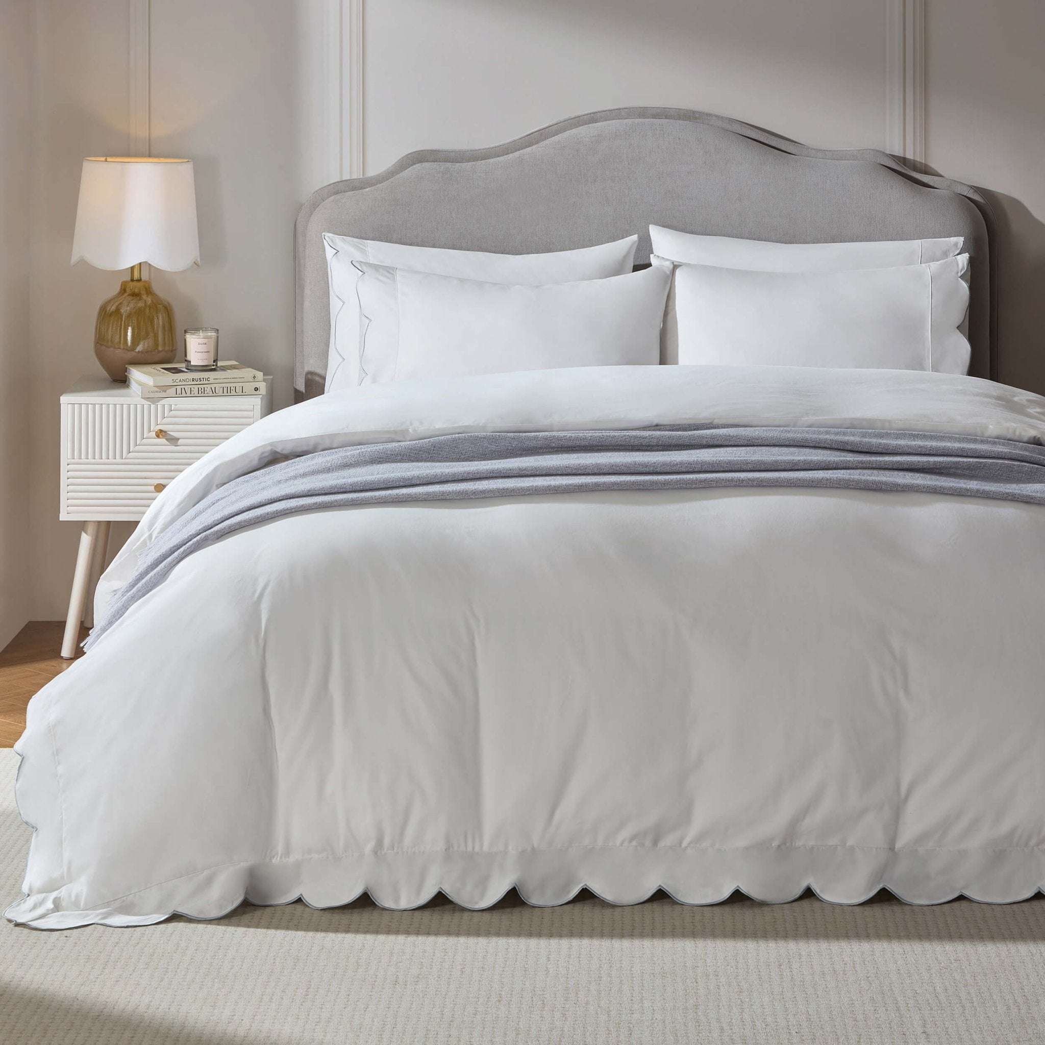 Simone Scallop Embroidered Edge Duvet Cover - White/Blue - DUSK