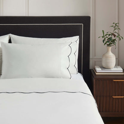 Simone Scallop Embroidered Edge Flat Sheet - Off White/Black - DUSK
