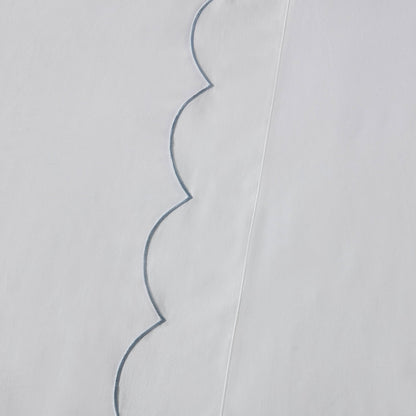 Simone Scallop Embroidered Edge Flat Sheet - White/Blue - DUSK