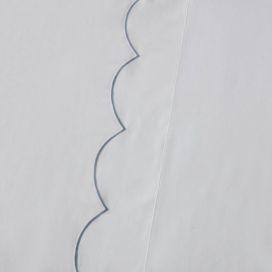 Simone Scallop Embroidered Edge Flat Sheet - White/Blue - DUSK