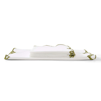 Simone Set of 4 Scallop Edge Napkins - Off White/Olive - DUSK