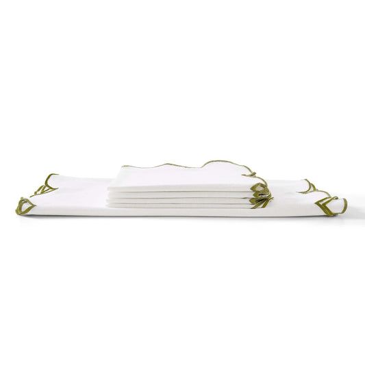 Simone Set of 4 Scallop Edge Napkins - Off White/Olive - DUSK
