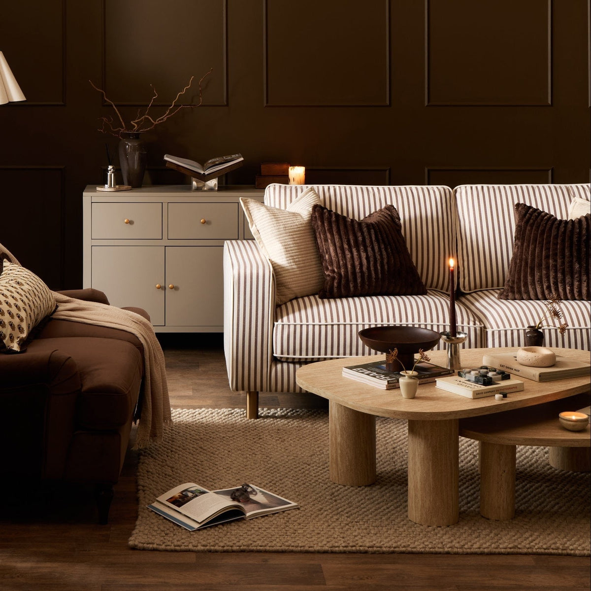 Soho 3 Seater Sofa - Chocolate Stripe - DUSK