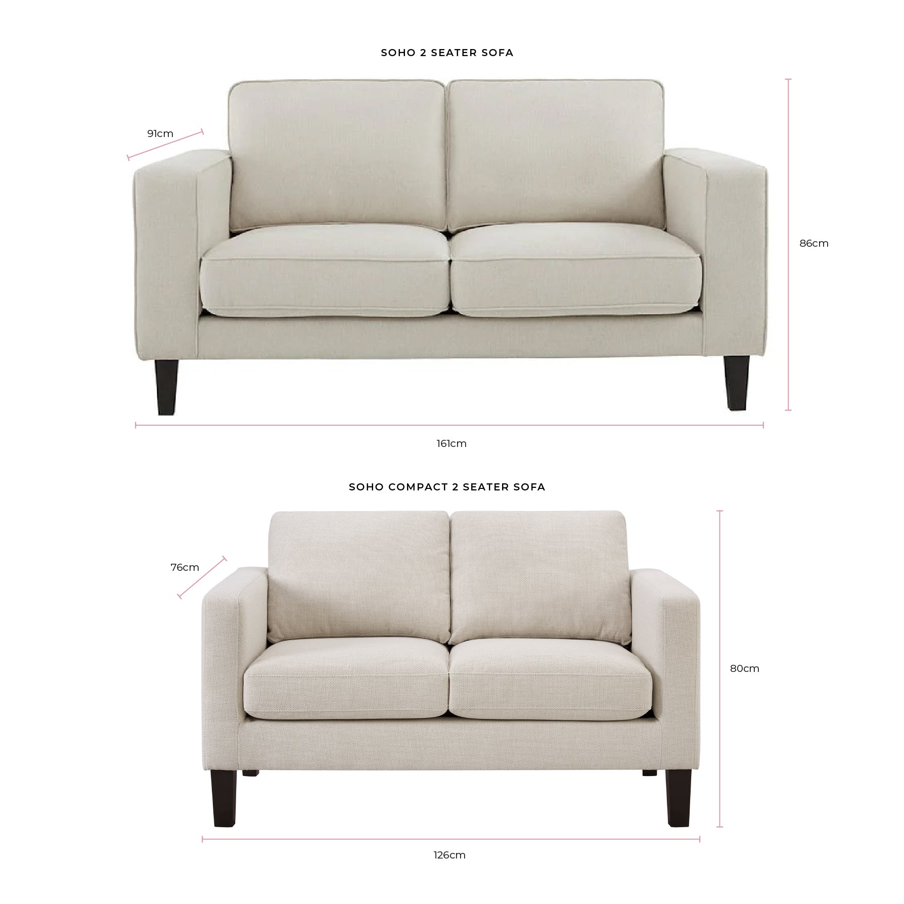 Soho Compact 2 Seater Sofa - Beige - DUSK