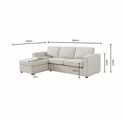 Soho Left Hand Storage Chaise Sofa - Beige - DUSK