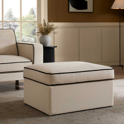 Soho Ottoman Storage Pouffe - Cream Linen/Black - DUSK