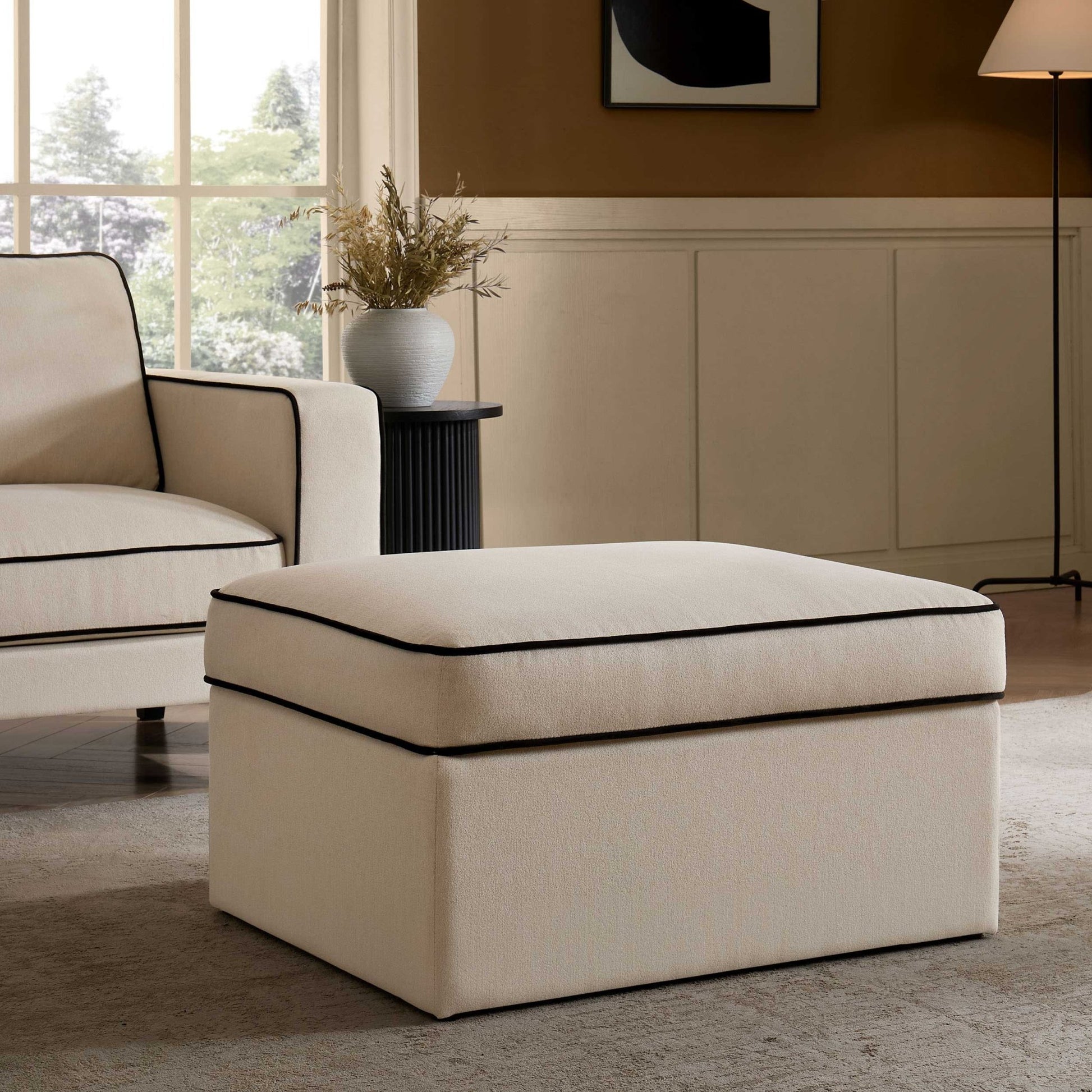 Soho Ottoman Storage Pouffe - Cream Linen/Black - DUSK