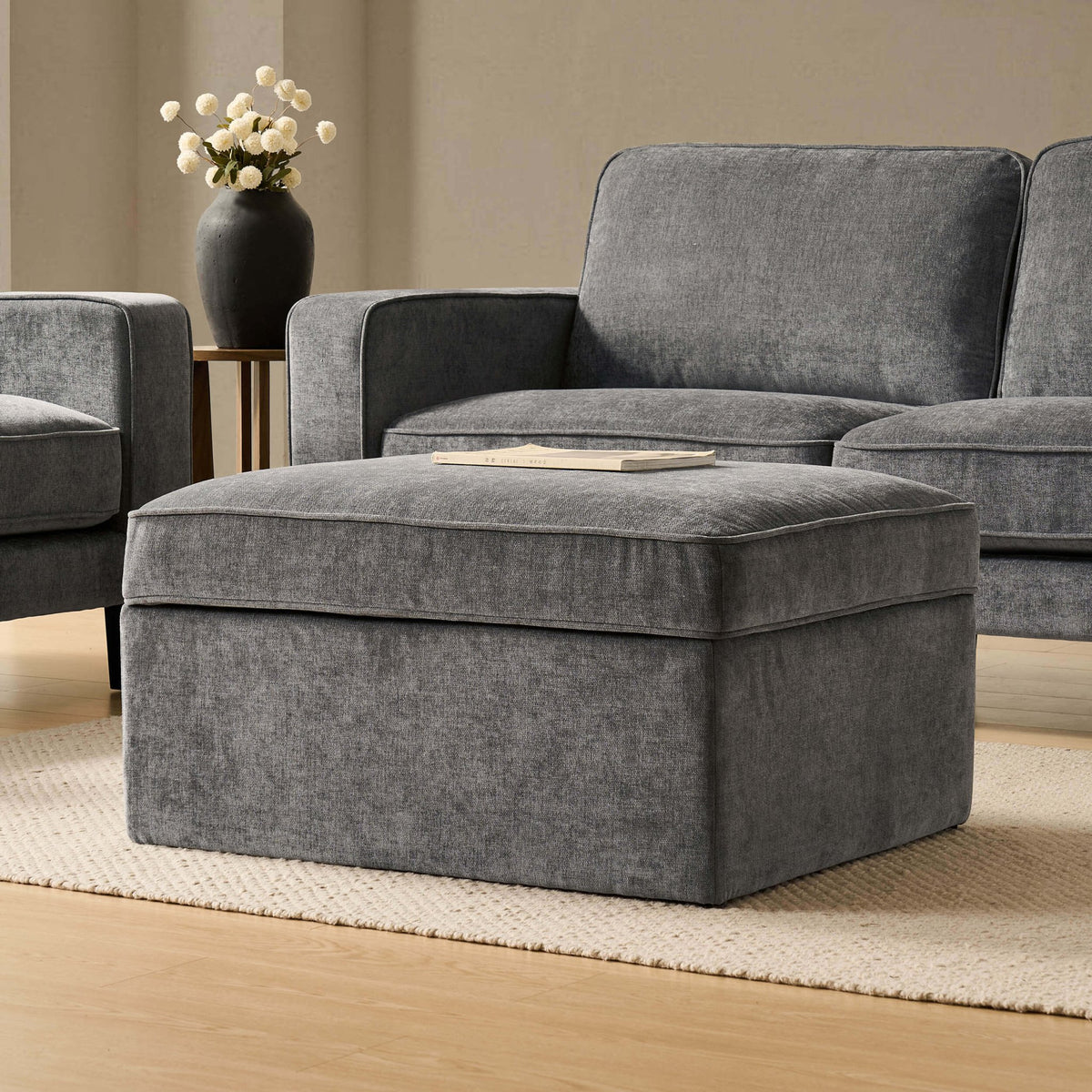 Soho Ottoman Storage Pouffe - Grey - DUSK
