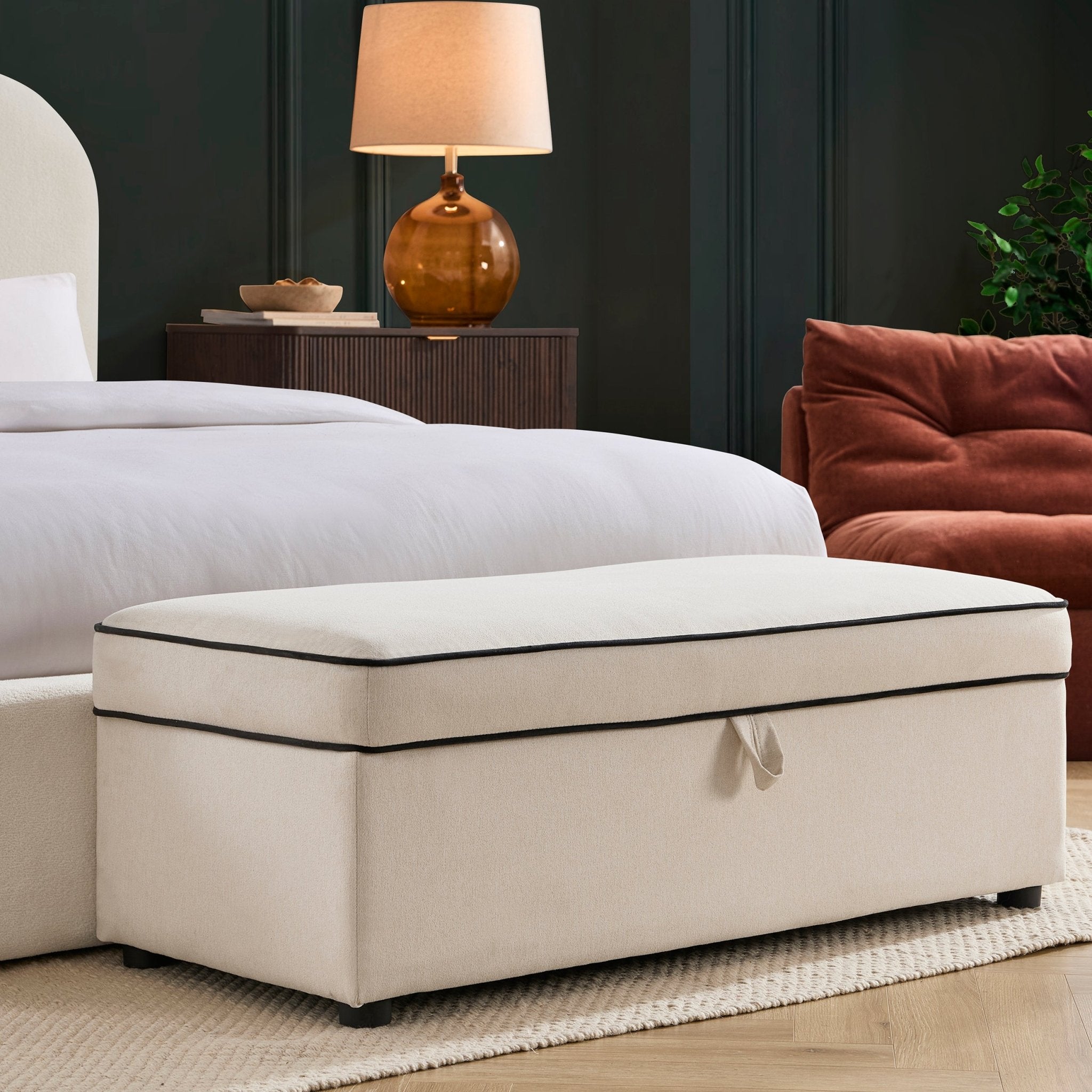 Soho Rectangle Ottoman Storage - Contrast Piping - DUSK
