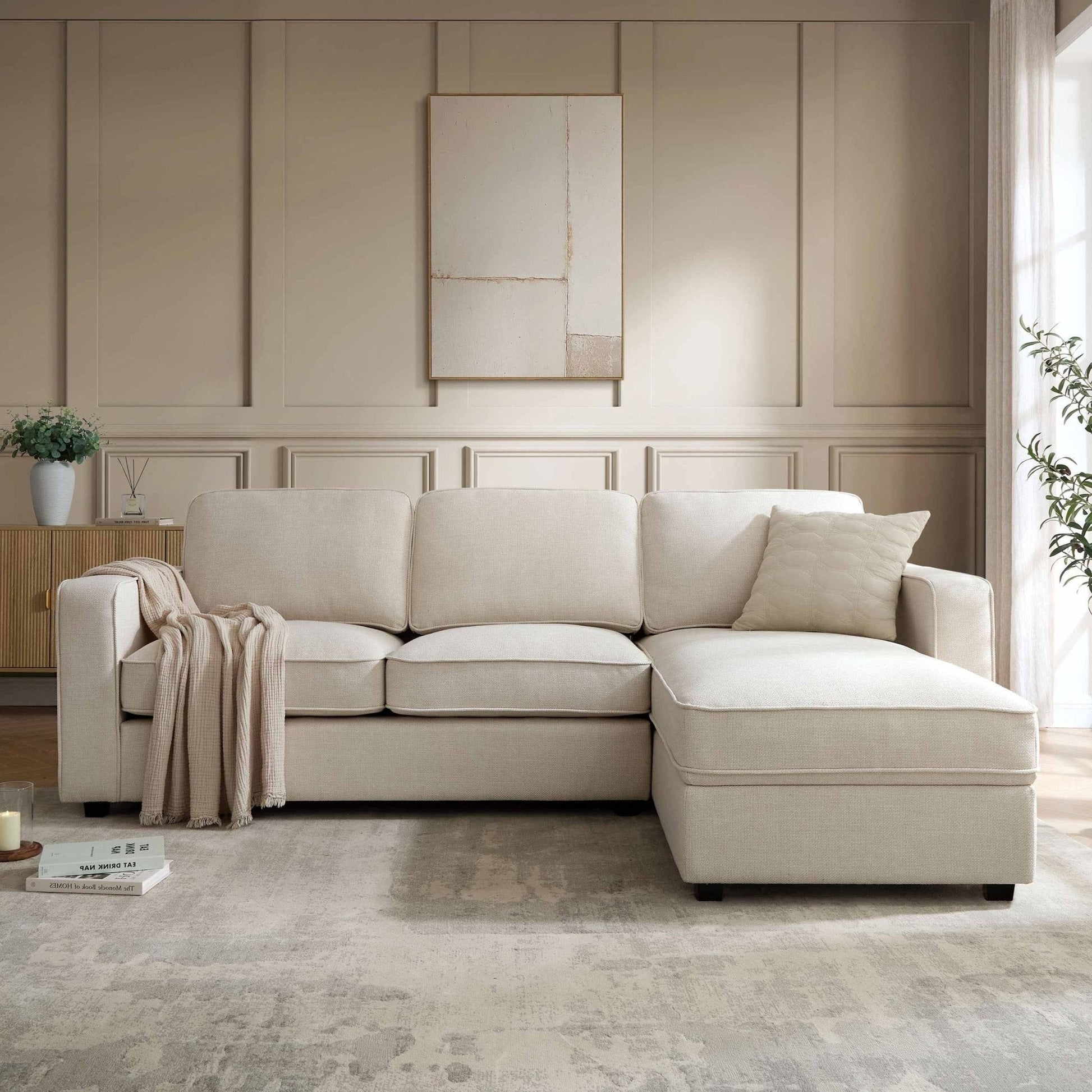 Soho Right Hand Storage Chaise Sofa - Beige - DUSK