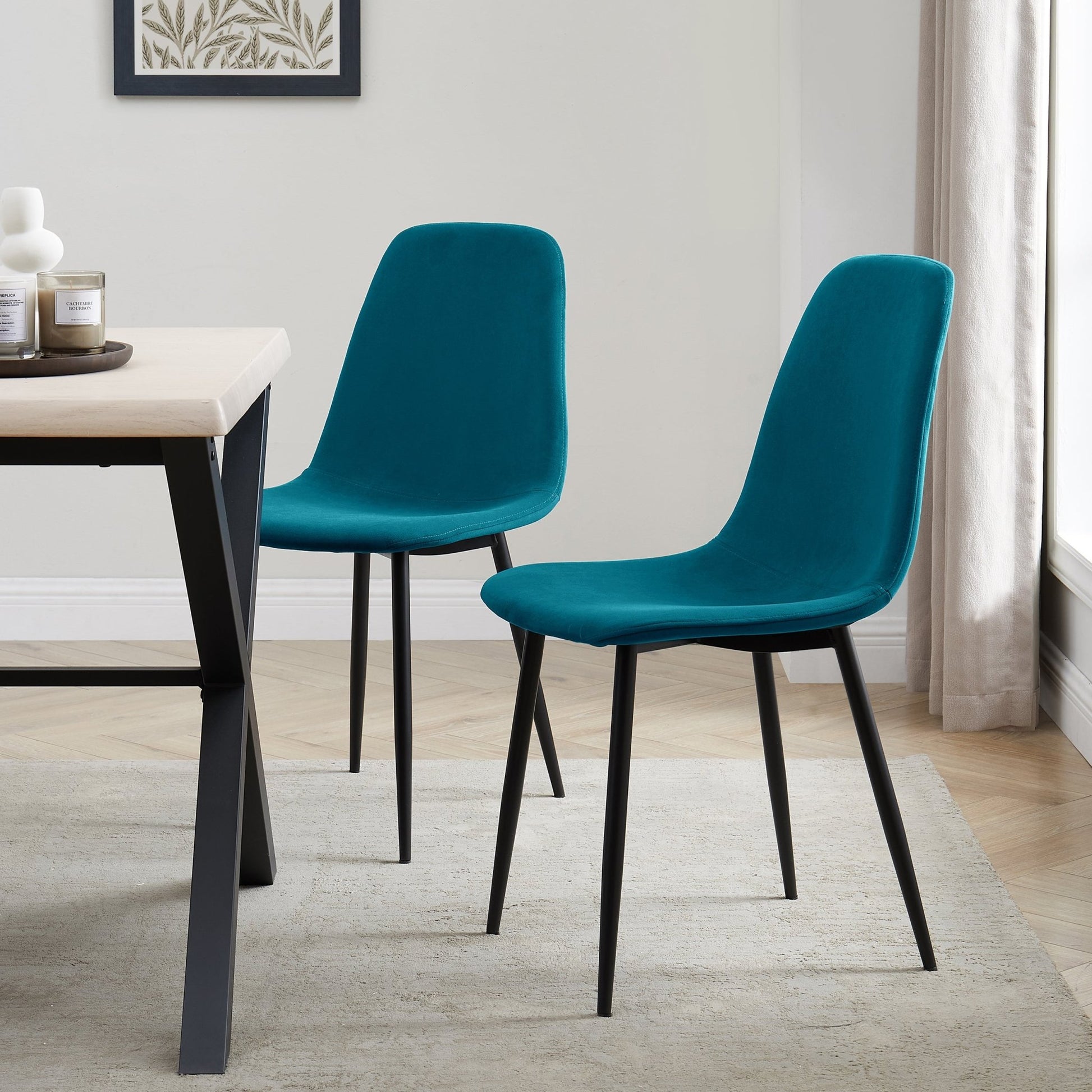 Sophia Set of 2 Dining Chairs - Velvet - Teal Blue - DUSK