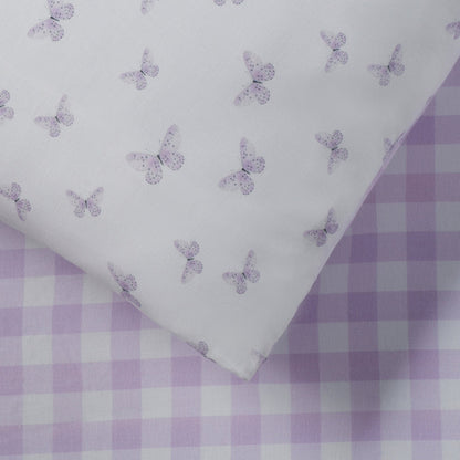 Sophie Reversible Butterfly/Gingham 100% Cotton Duvet Cover Set - DUSK