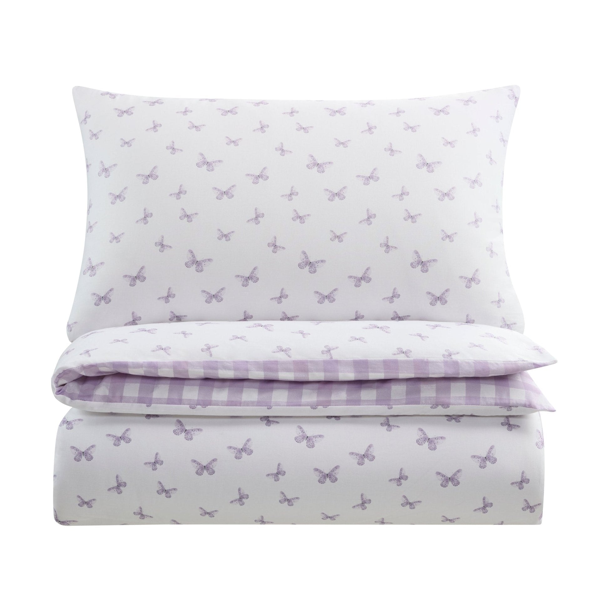 Sophie Reversible Butterfly/Ginhgam 114 Thread Count Duvet Cover Set - DUSK