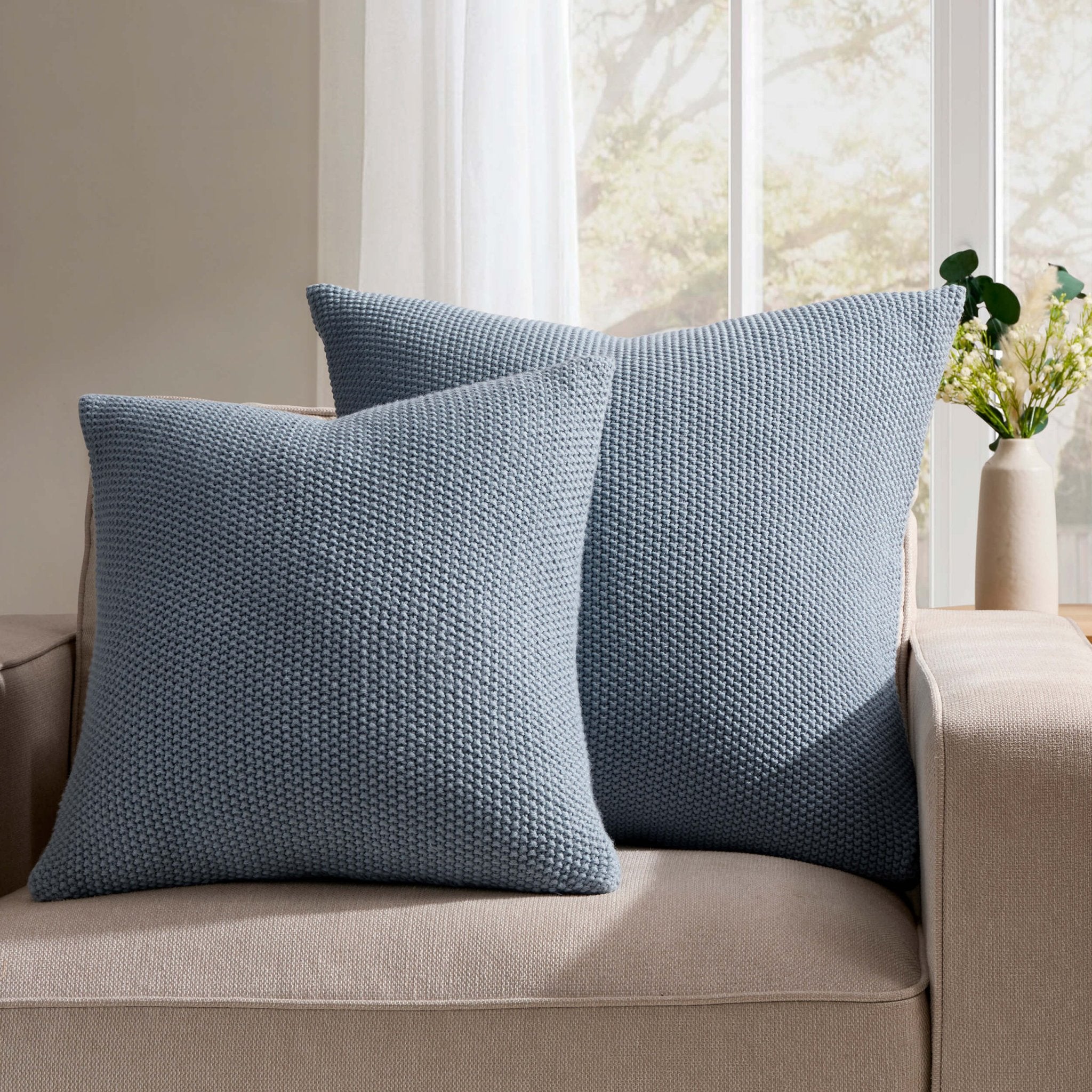 St Ives Heavyweight Knit Sofa Cushion Cover - Dusty Blue - DUSK