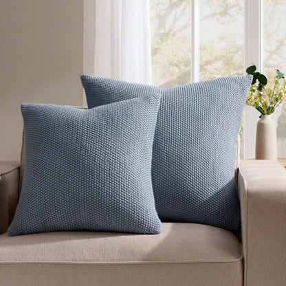 St Ives Heavyweight Knit Sofa Cushion Cover - Dusty Blue - DUSK
