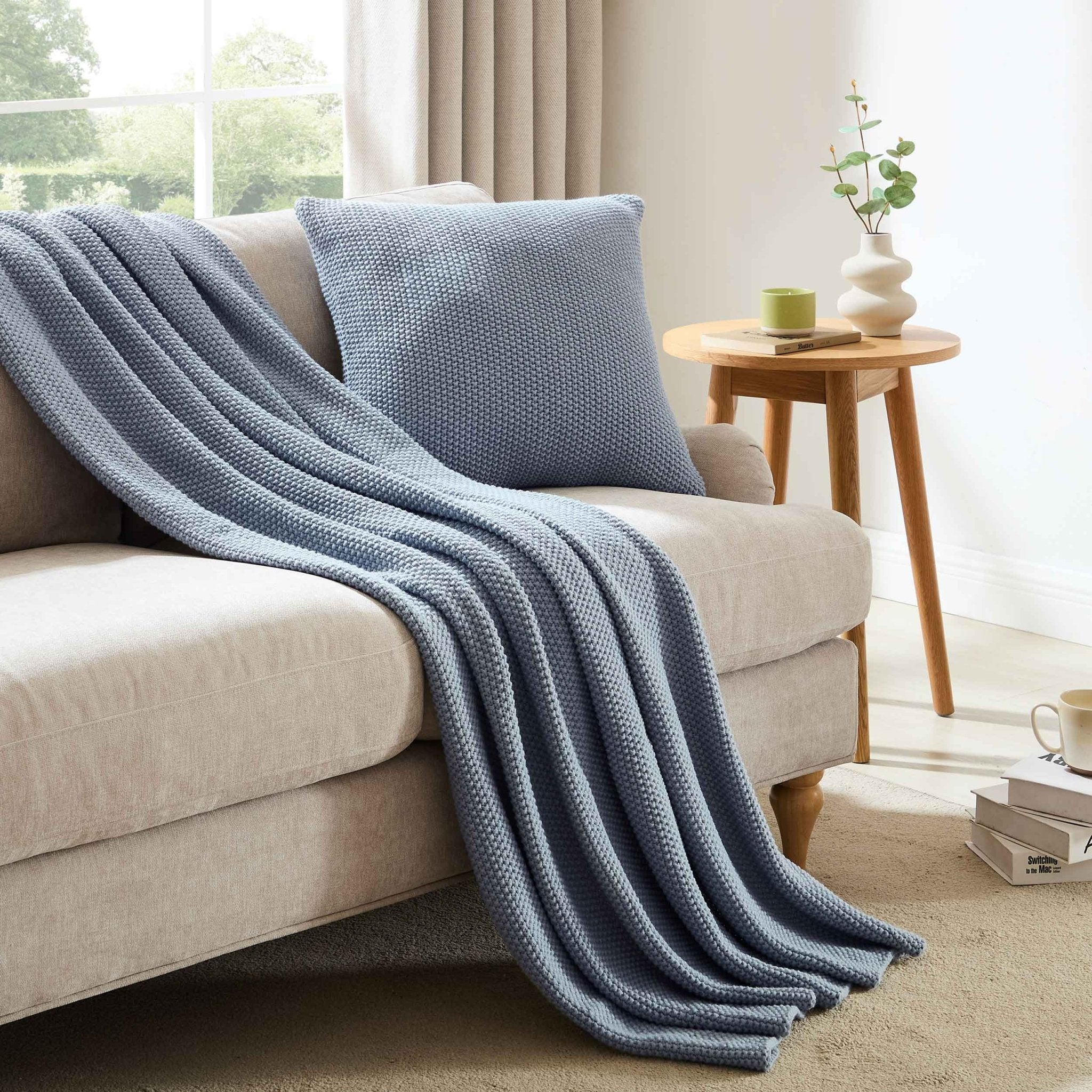 St Ives Heavyweight Knit Sofa Throw - Dusty Blue - DUSK