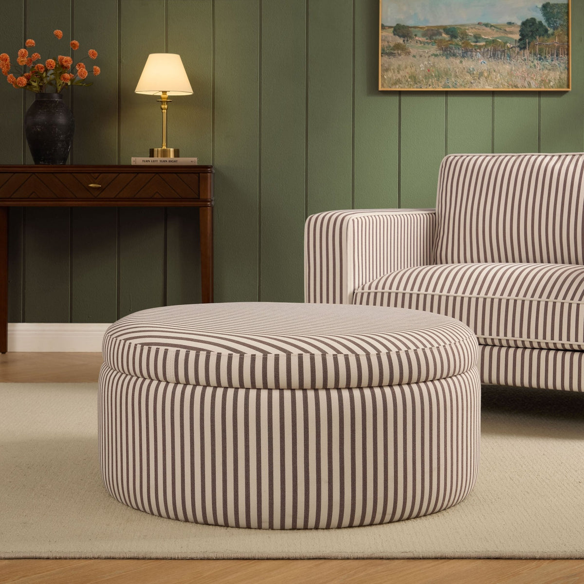 Stockton Round Storage Pouffe - Chocolate Stripe - DUSK