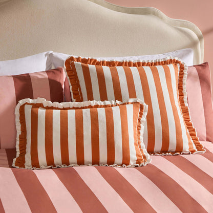 Stripe Frill Edge Cushion Cover - Burnt Orange - DUSK