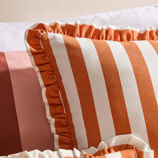 Stripe Frill Edge Cushion Cover - Burnt Orange - DUSK