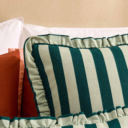 Stripe Frill Edge Cushion Cover - Green - DUSK