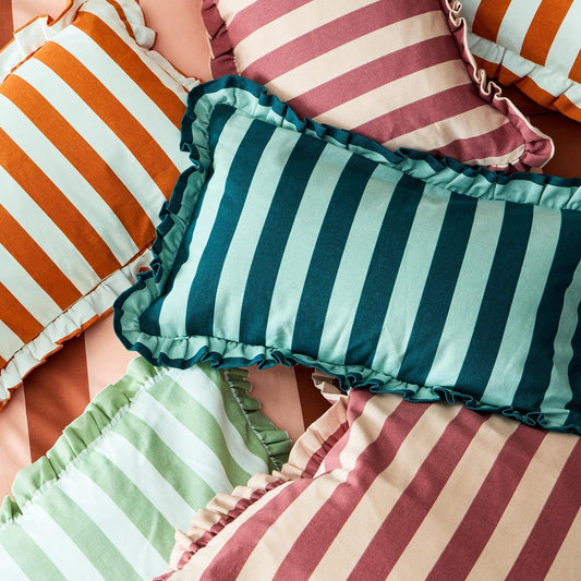 Stripe Frill Edge Cushion Cover - Green - DUSK