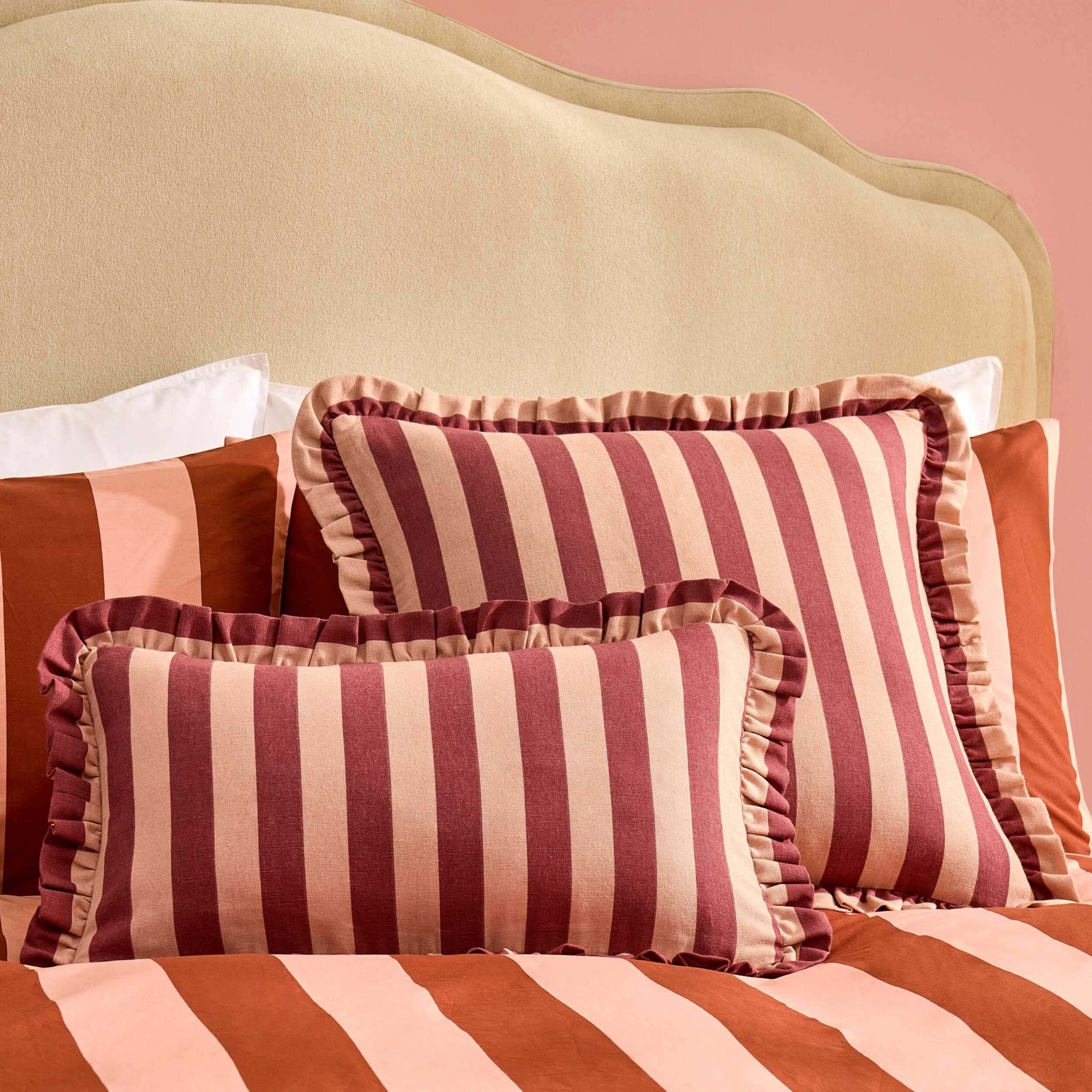 Stripe Frill Edge Cushion Cover - Pink - DUSK