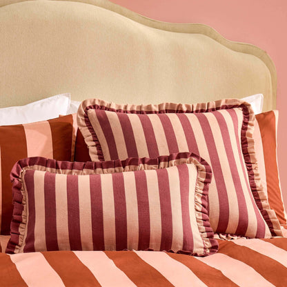 Stripe Frill Edge Cushion Cover - Pink - DUSK