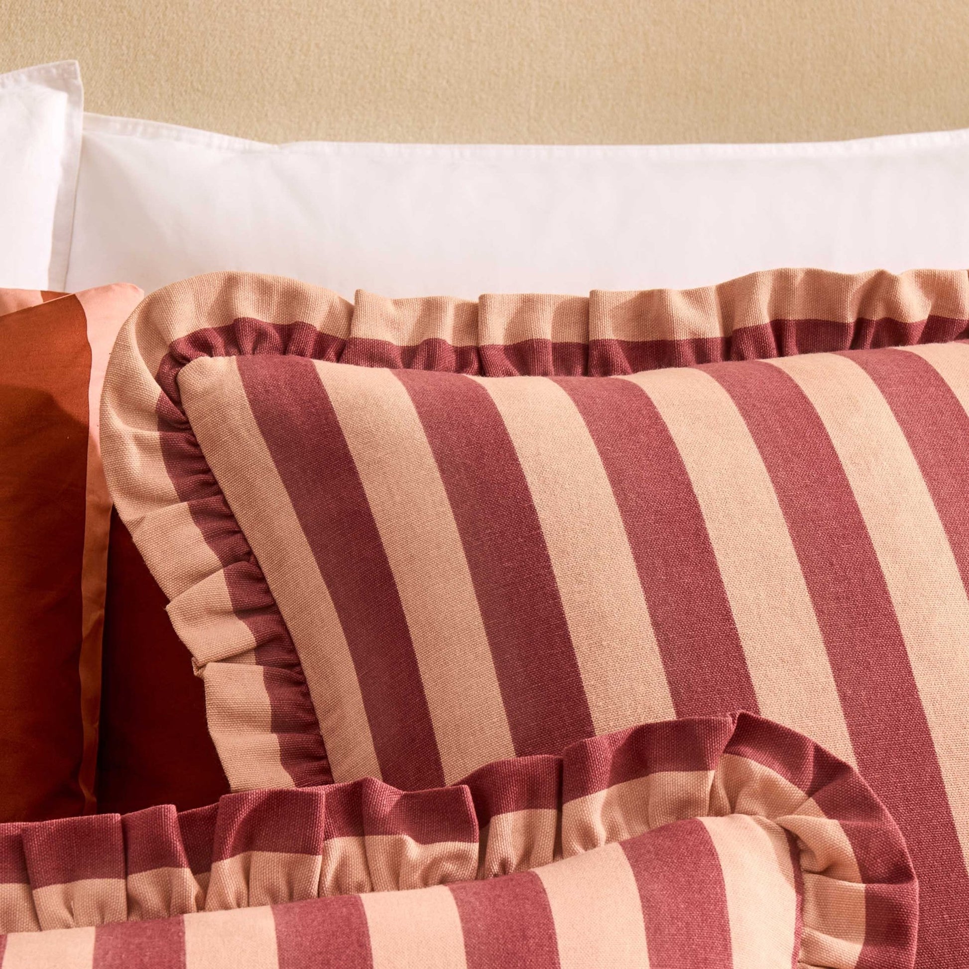 Stripe Frill Edge Cushion Cover - Pink - DUSK