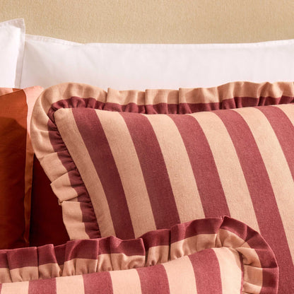 Stripe Frill Edge Cushion Cover - Pink - DUSK