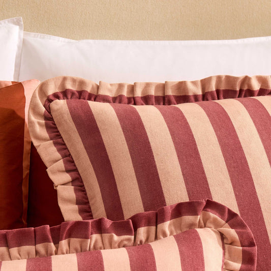 Stripe Frill Edge Cushion Cover - Pink - DUSK