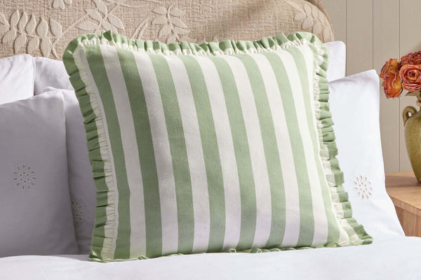 Stripe Frill Edge Cushion Cover - Sage - DUSK