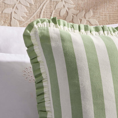 Stripe Frill Edge Cushion Cover - Sage - DUSK