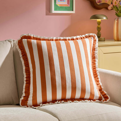 Stripe Frill Edge Sofa Cushion Cover - Burnt Orange - DUSK