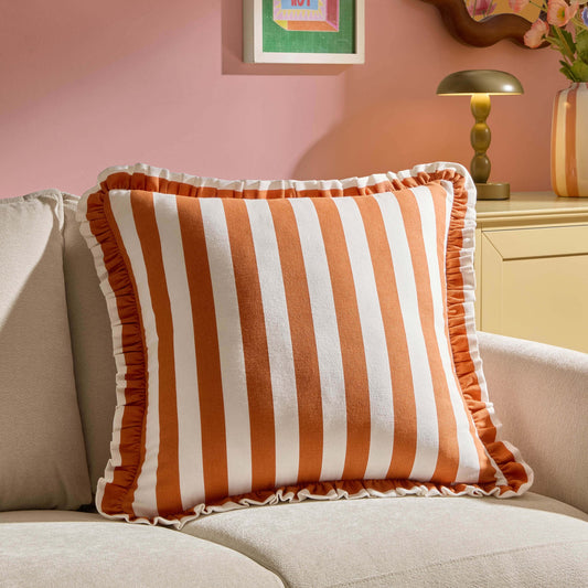 Stripe Frill Edge Sofa Cushion Cover - Burnt Orange - DUSK
