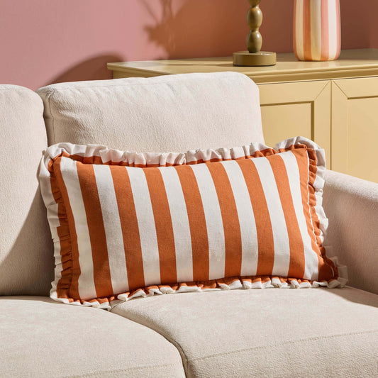 Stripe Frill Edge Sofa Cushion Cover - Burnt Orange - DUSK