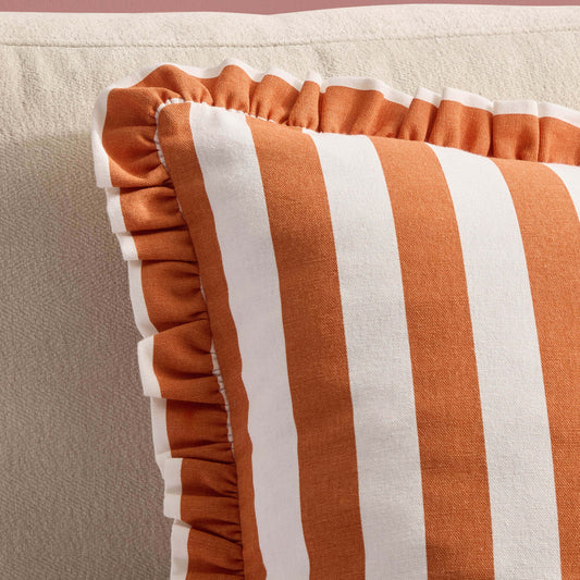Stripe Frill Edge Sofa Cushion Cover - Burnt Orange - DUSK