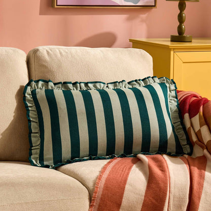 Stripe Frill Edge Sofa Cushion Cover - Green - DUSK