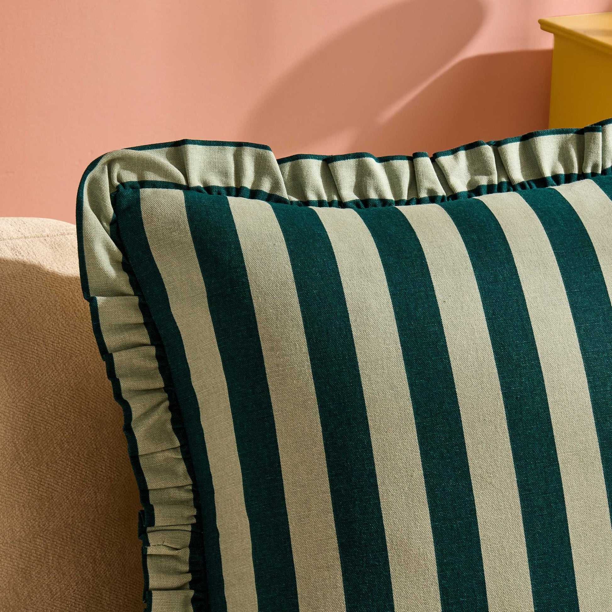 Stripe Frill Edge Sofa Cushion Cover - Green - DUSK