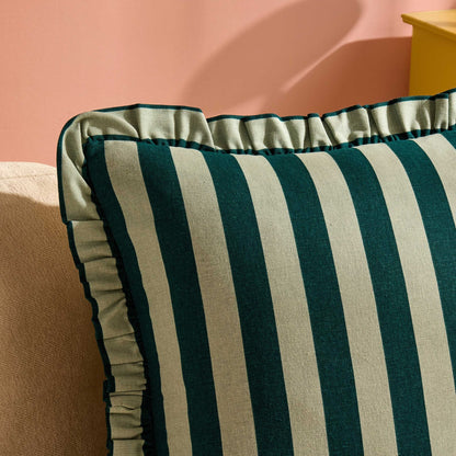Stripe Frill Edge Sofa Cushion Cover - Green - DUSK
