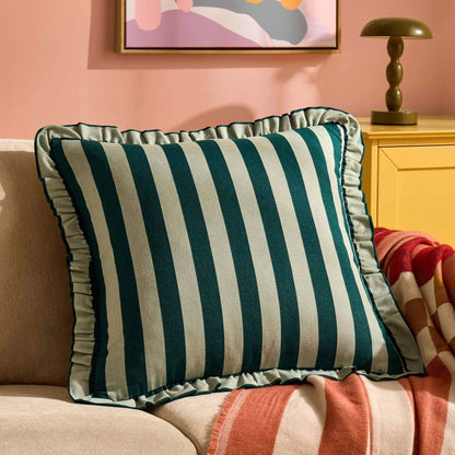Stripe Frill Edge Sofa Cushion Cover - Green - DUSK