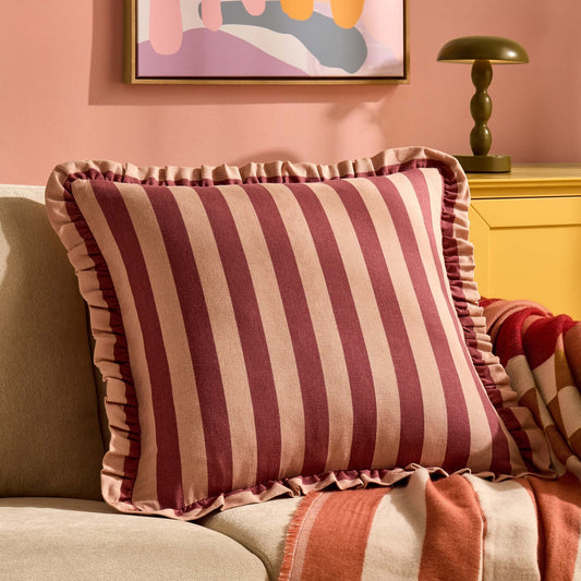 Stripe Frill Edge Sofa Cushion Cover - Pink - DUSK