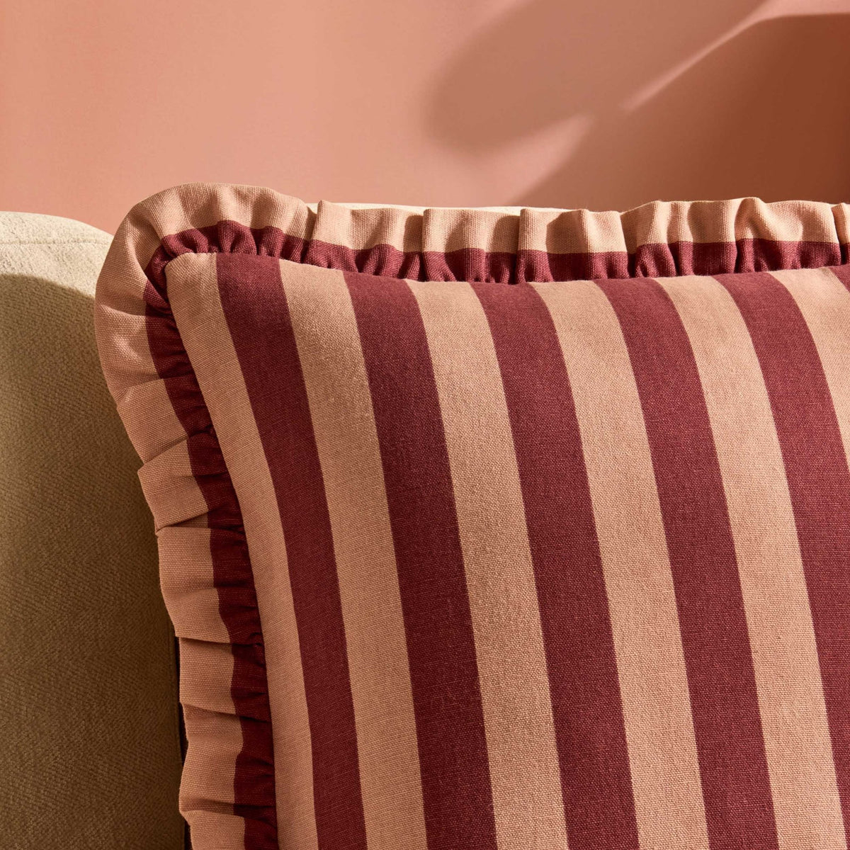 Stripe Frill Edge Sofa Cushion Cover - Pink - DUSK